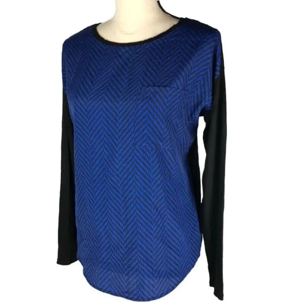 Michael Kors Tunic Blouse Long Sleeve Womens sz Sm Hi Low Colorblock Navy Blue